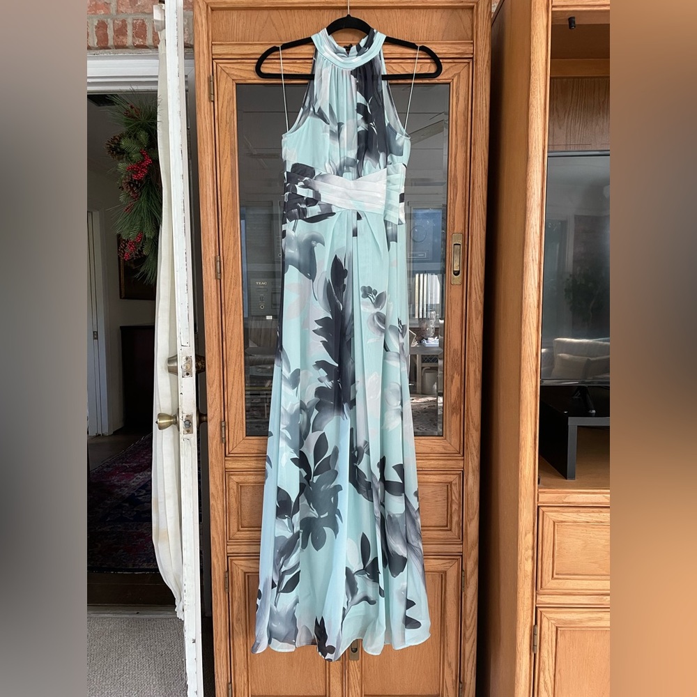 Adrianna Papell Floral Halter Sleeveless Chiffon Gown, Size 0